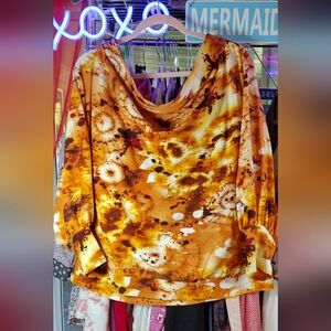 1X+ NWT Boutique COLDESINA 3/4 Sleeves Top Yellow, Gold, Brn, Wht 30PTP 25Long